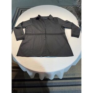 Susan Graver Women Classic Black Button Front Lace Trim Blouse Plus 1X Shirt